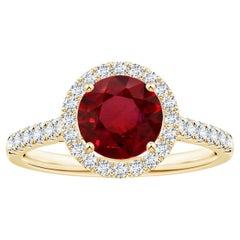 ANGARA GIA Certified Natural 1.54ct Ruby Halo Ring with Diamond in Yellow Gold