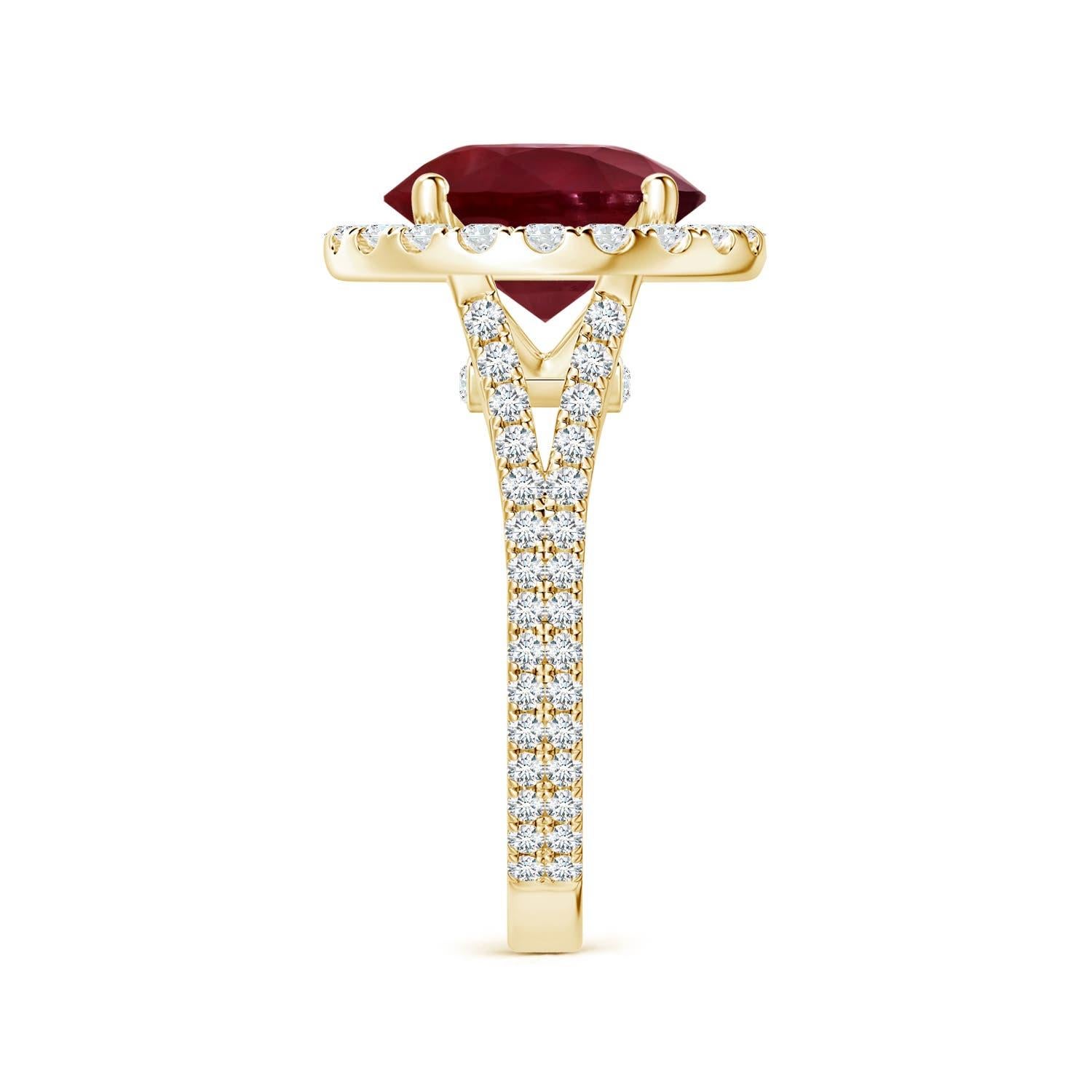Im Angebot: ANGARA GIA zertifizierter natürlicher Rubin-Halo-Ring aus Gelbgold mit Diamanten () 4