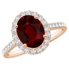 ANGARA GIA Certified Natural Ruby Halo Ring in Yellow Gold with Diamonds