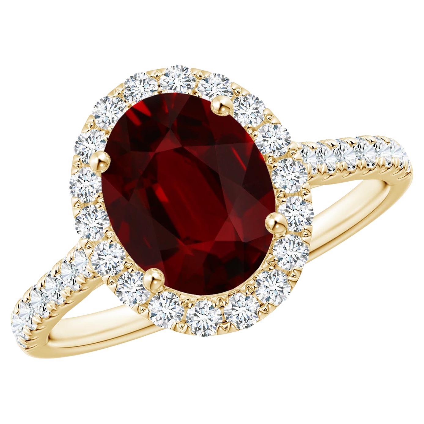 For Sale:  Angara GIA Certified Natural Ruby Halo Ring in Yellow Gold with Diamonds