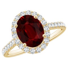 Angara GIA Certified Natural Ruby Halo Ring in Yellow Gold with Diamonds