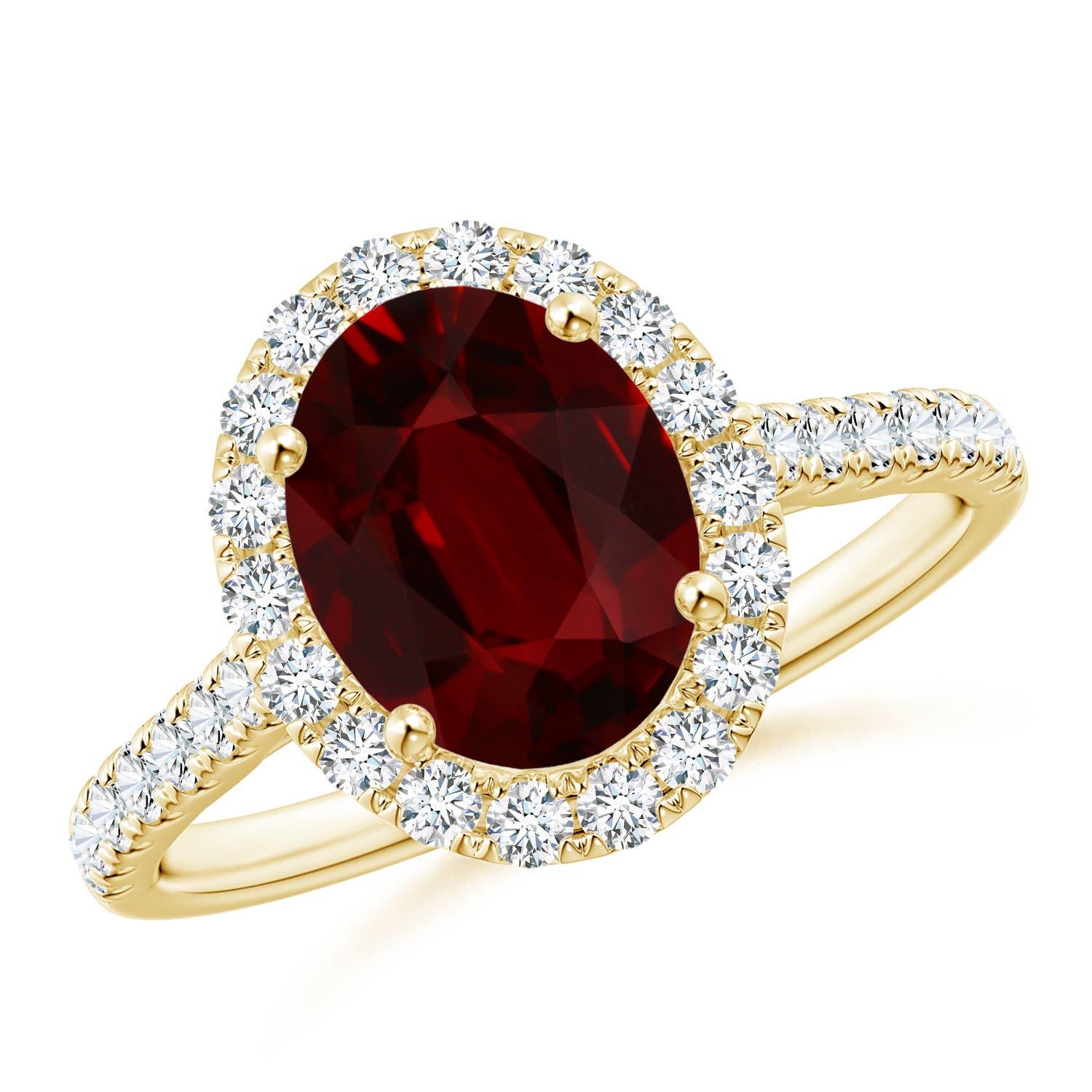 Angara GIA Certified Natural Ruby Halo Ring in Yellow Gold with Diamonds