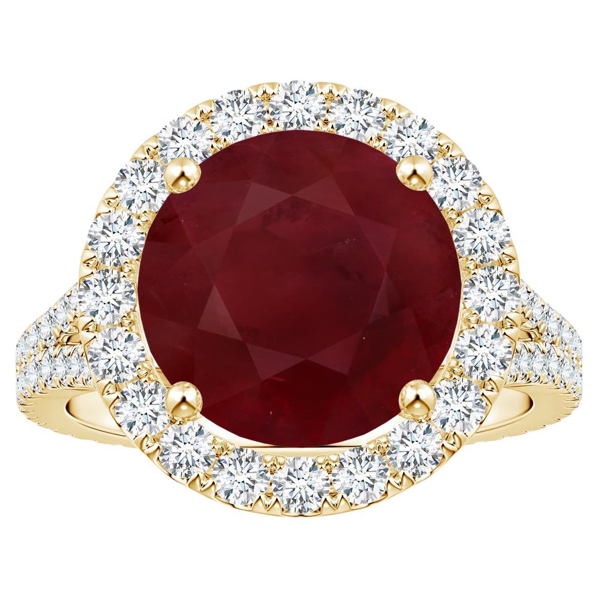 For Sale:  ANGARA GIA Certified Natural Ruby Halo Ring in Yellow Gold with Diamonds