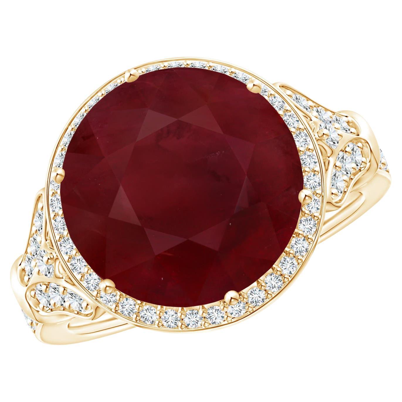 For Sale:  Angara Gia Certified Natural Ruby Vintage Style Cocktail Ring in Yellow Gold