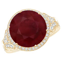 Angara Gia Certified Natural Ruby Vintage Style Cocktail Ring in Yellow Gold