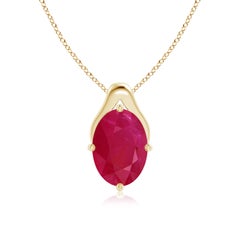 ANGARA GIA Certified Natural Ruby Yellow Gold Pendant Necklace
