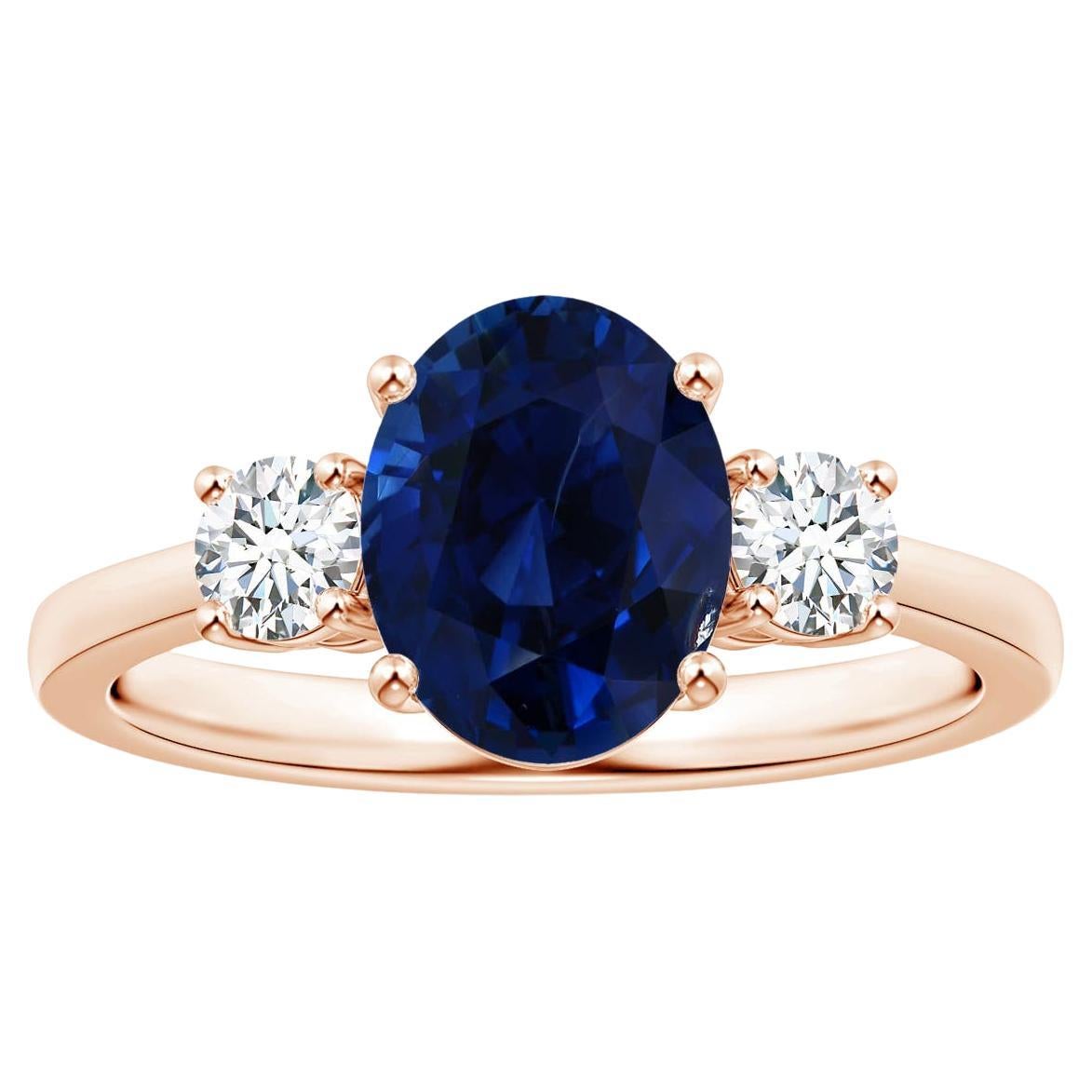 For Sale:  ANGARA GIA Certified Natural Sapphire 3-Stone Ring in Rose Gold with Diamonds