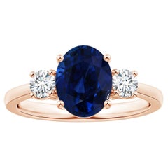 ANGARA GIA Certified Natural Sapphire 3-Stone Ring in Rose Gold with Diamonds