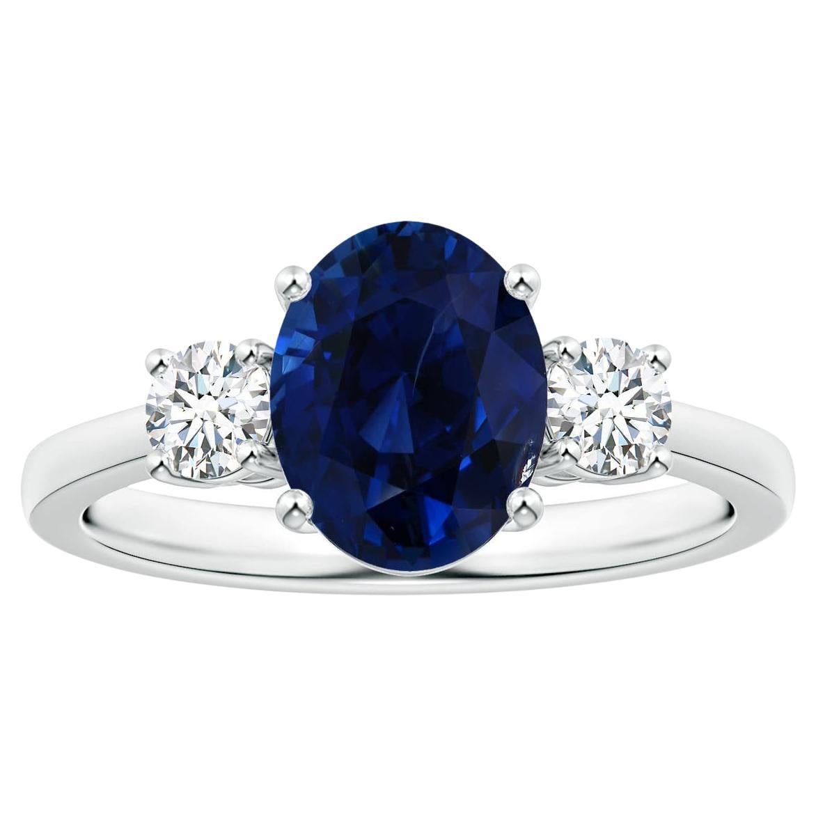 For Sale:  ANGARA GIA Certified Natural Sapphire 3-Stone Ring in White Gold with Diamonds