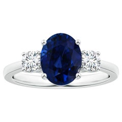 ANGARA Anello a 3 pietre con zaffiro naturale certificato GIA in oro bianco e diamanti