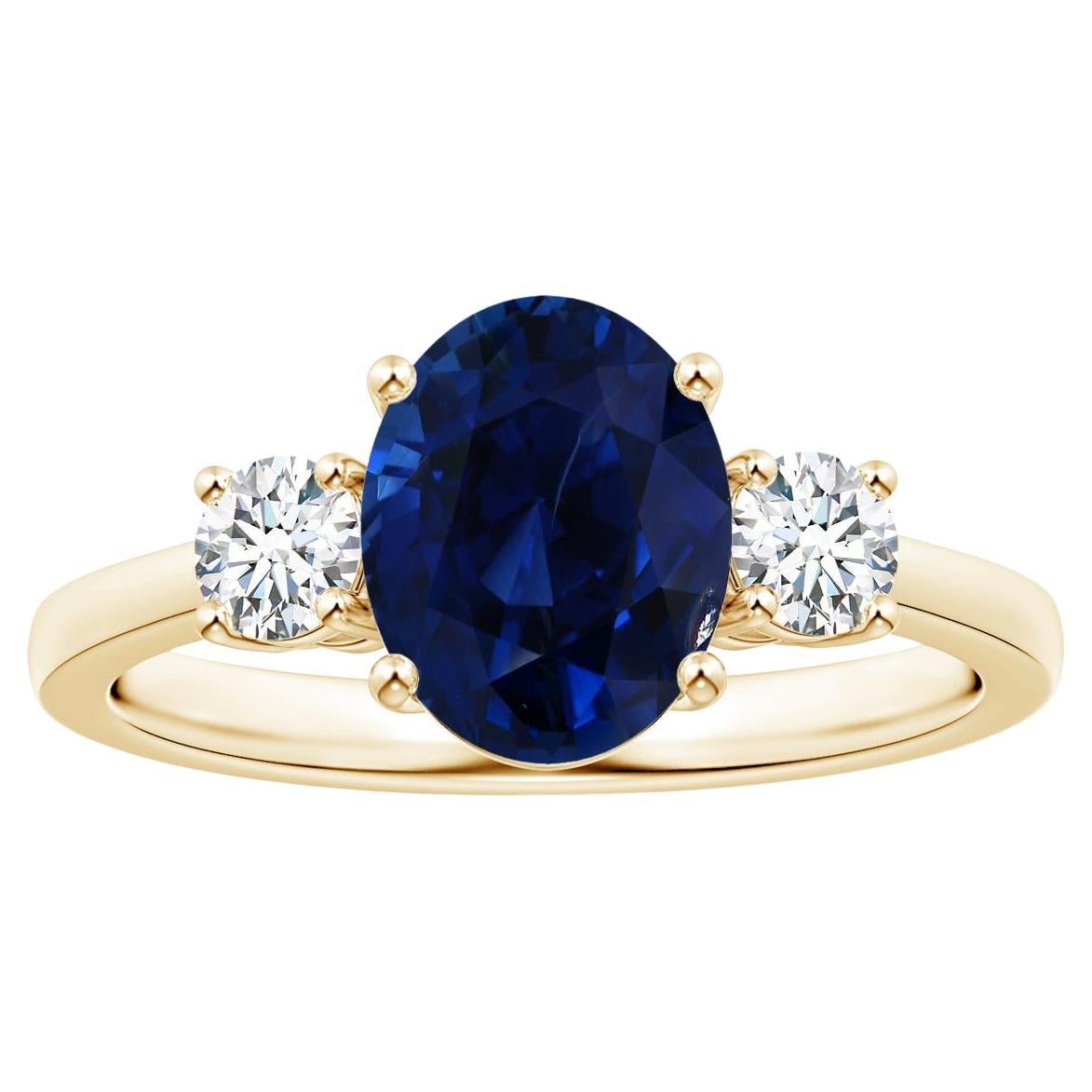 ANGARA GIA Certified Natural Sapphire 3-Stone Ring in Yellow Gold with Diamonds