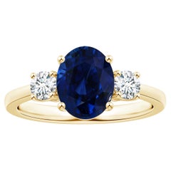 ANGARA GIA Certified Natural Sapphire 3-Stone Ring in Yellow Gold with Diamonds