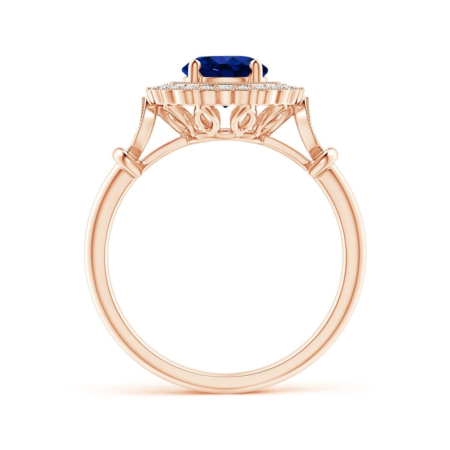 For Sale:  GIA Certified Natural Sapphire Art Deco Inspired Halo Ring in Rose Gold 2