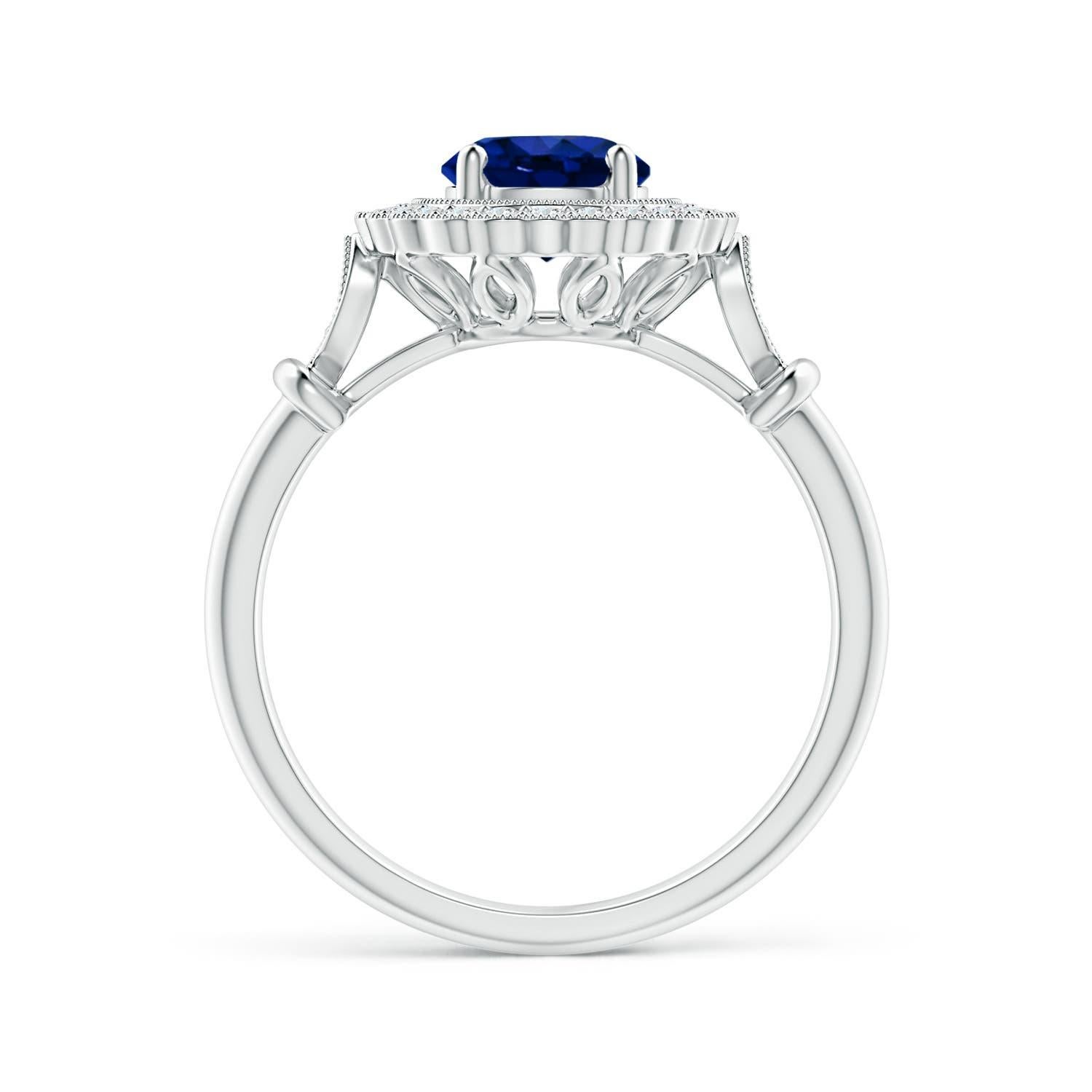 GIA Certified Natural Sapphire Art Deco Inspired Halo Ring in White Gold 2