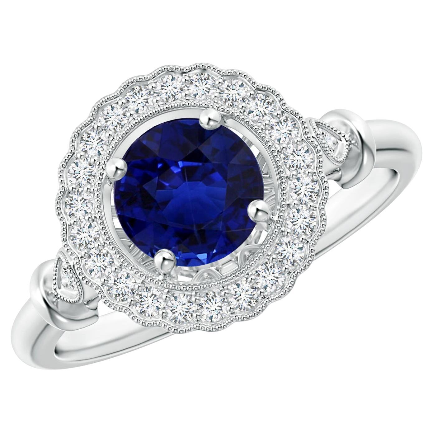 For Sale:  Angara GIA Certified Natural Sapphire Art Deco Inspired Halo Ring in White Gold