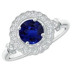 Angara GIA Certified Natural Sapphire Art Deco Inspired Halo Ring in White Gold