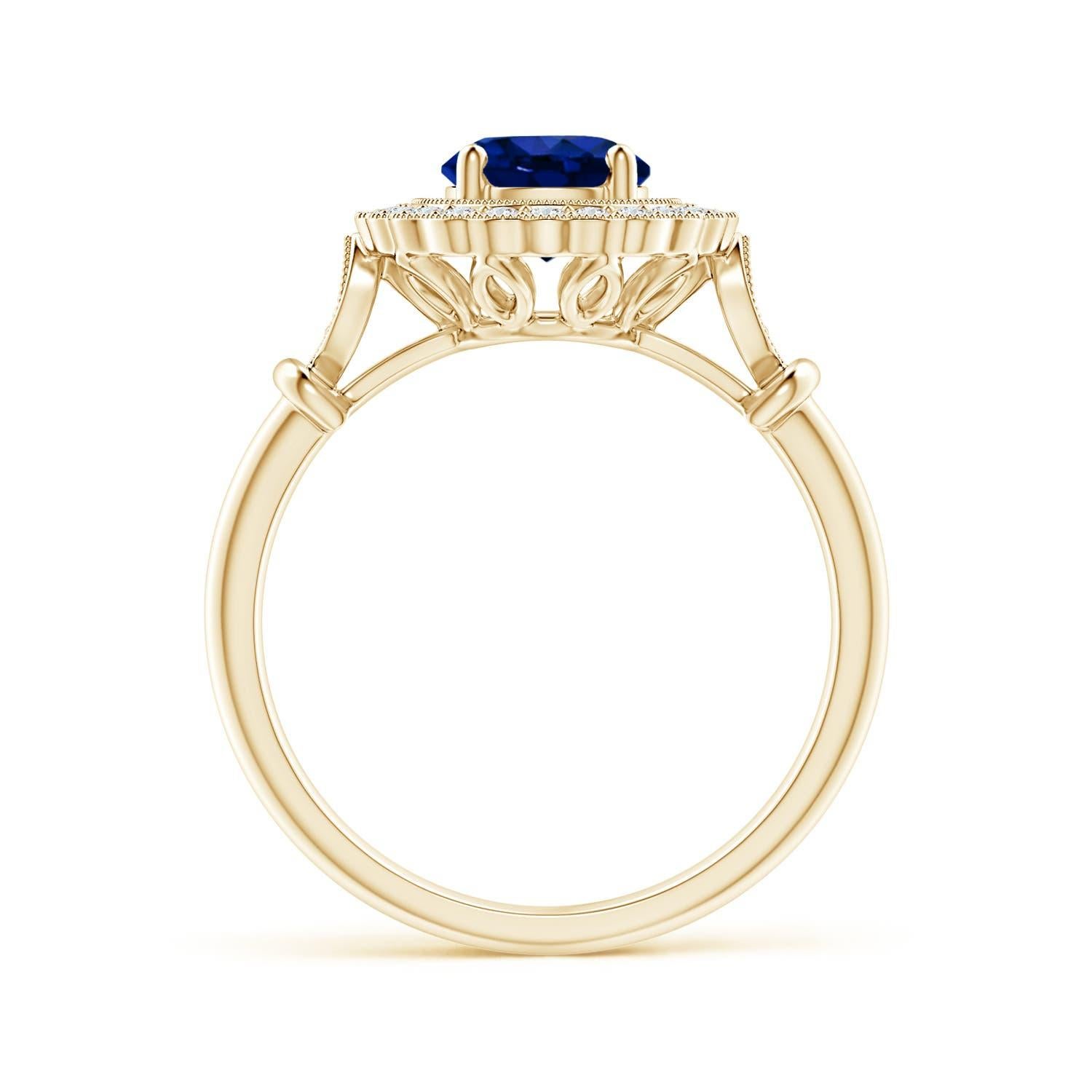 For Sale:  Angara GIA Certified Natural Sapphire Art Deco Inspired Halo Ring in Yellow Gold 2