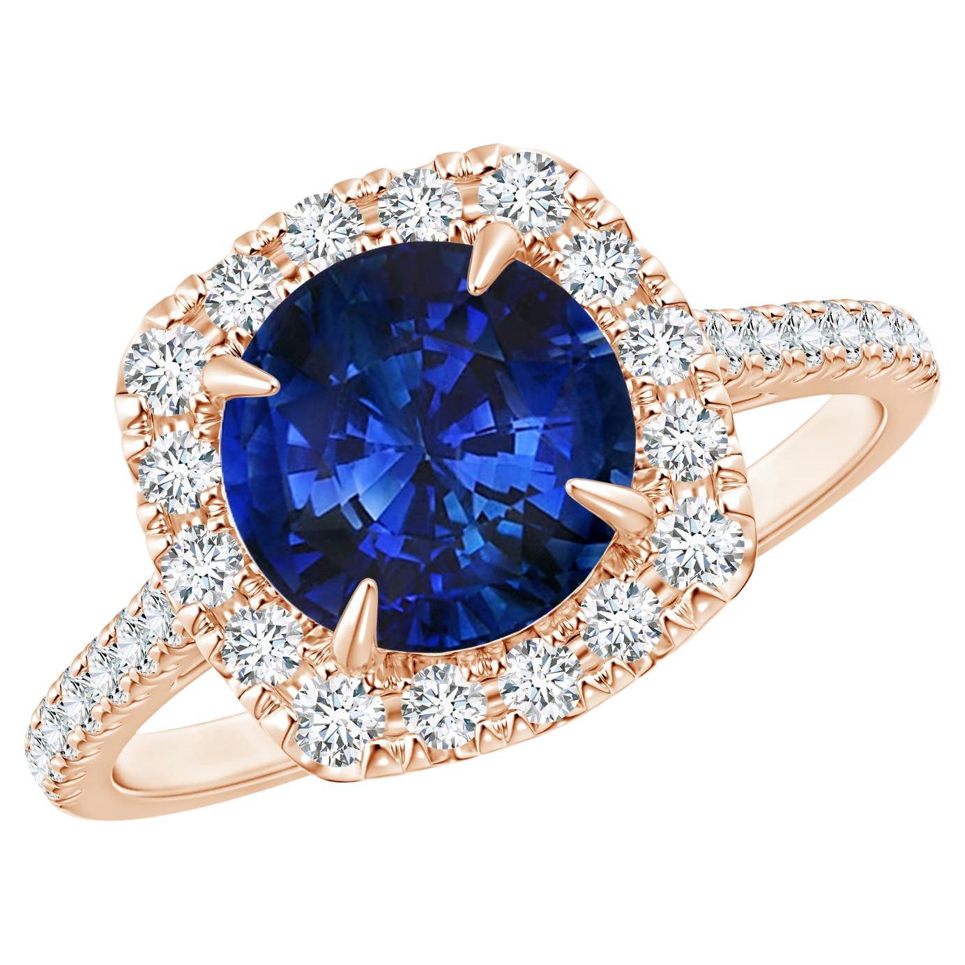 For Sale:  ANGARA GIA Certified Natural Sapphire Classic Cushion Halo Ring in Rose Gold