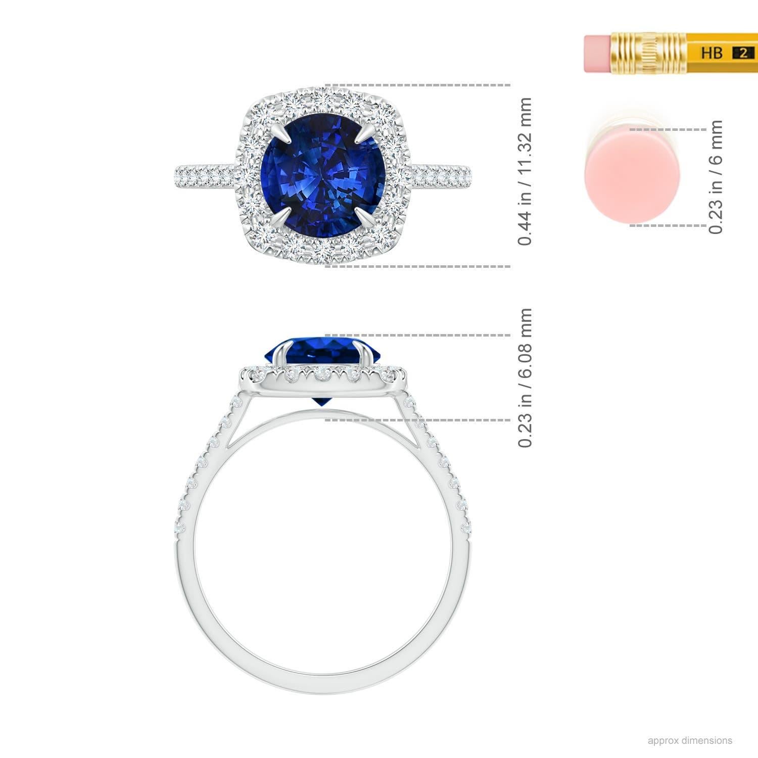 Angara Gia Certified Natural Sapphire Classic Cushion Halo Ring in White Gold 5