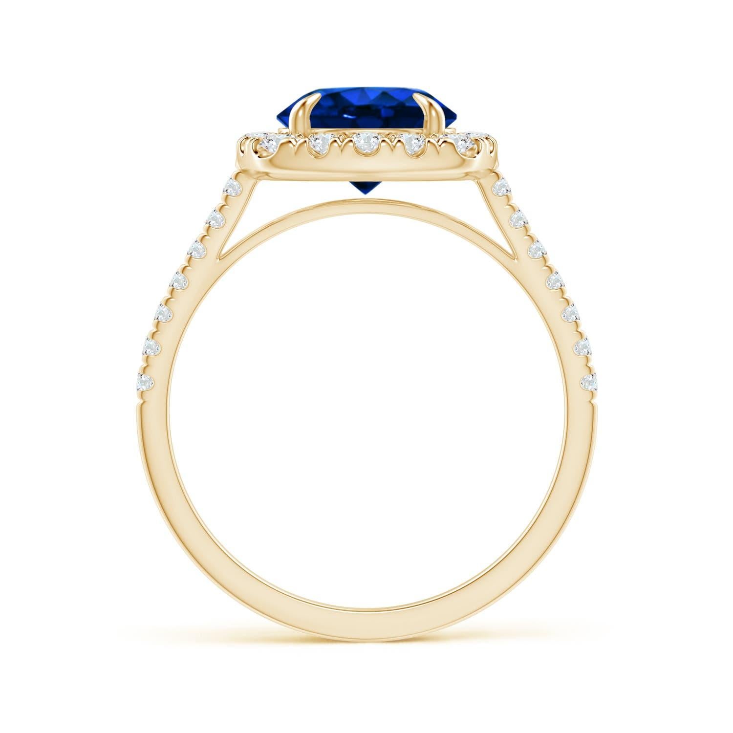 For Sale:  Angara Gia Certified Natural Sapphire Classic Cushion Halo Ring in Yellow Gold 2
