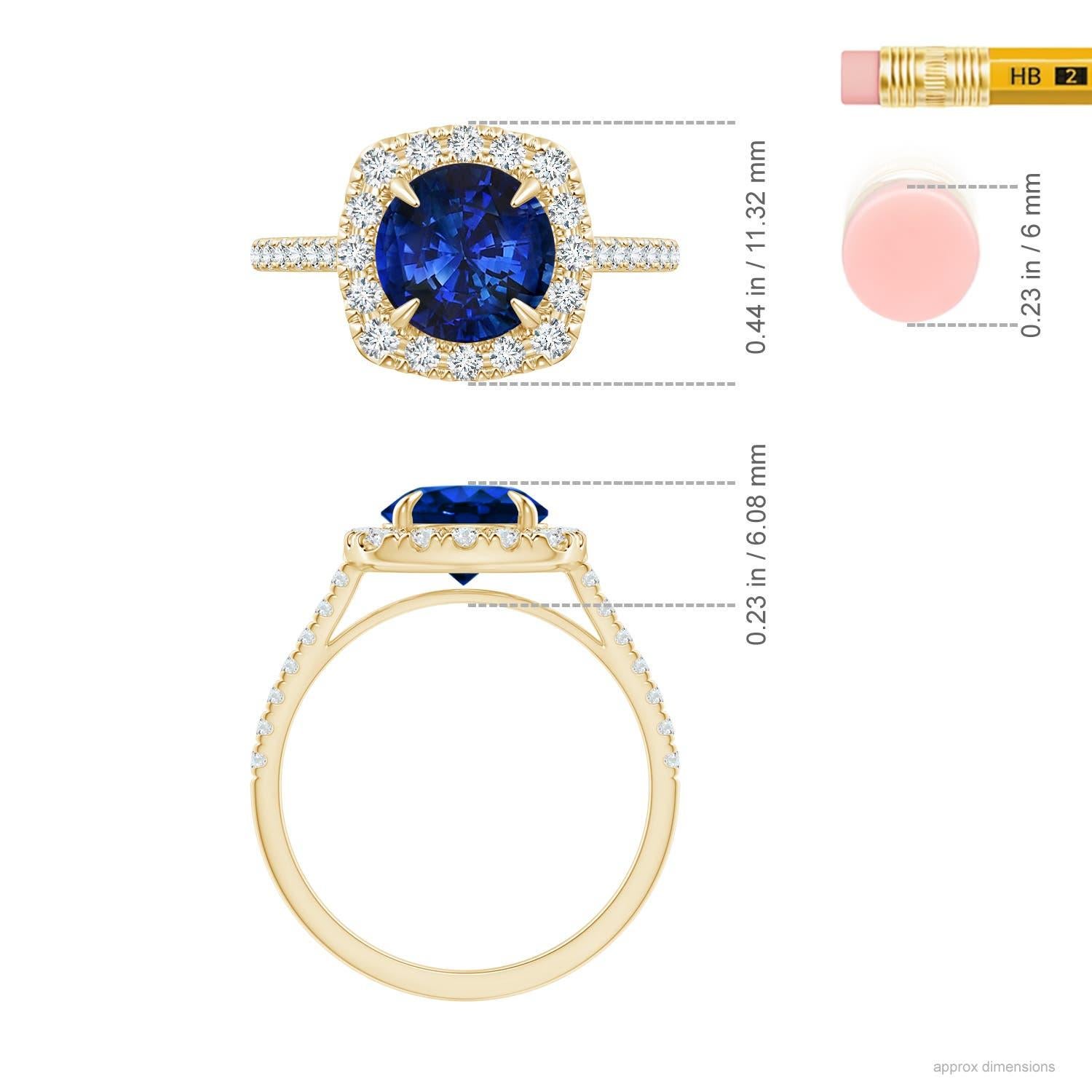 For Sale:  ANGARA GIA Certified Natural Sapphire Classic Cushion Halo Ring in Yellow Gold 5