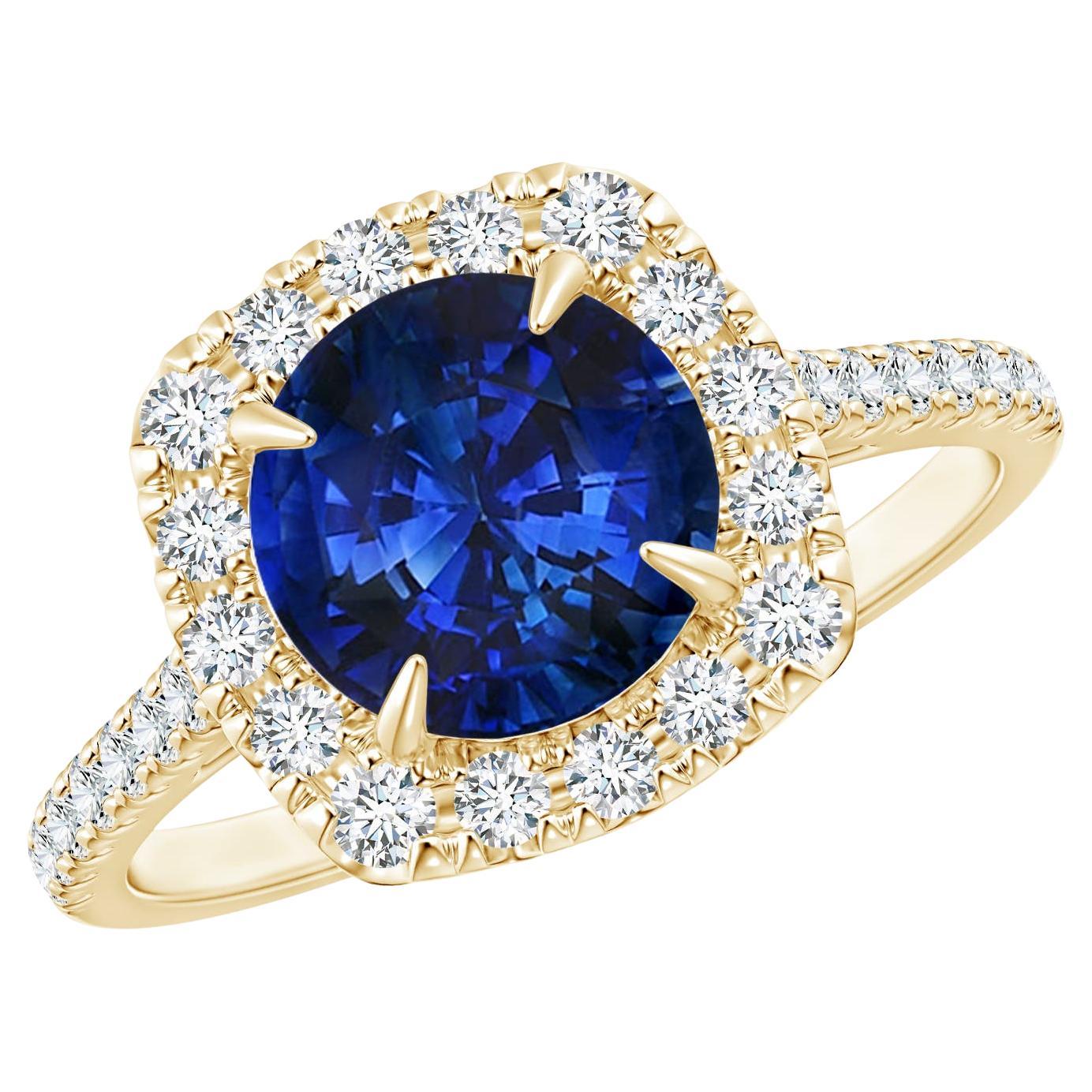 For Sale:  ANGARA GIA Certified Natural Sapphire Classic Cushion Halo Ring in Yellow Gold