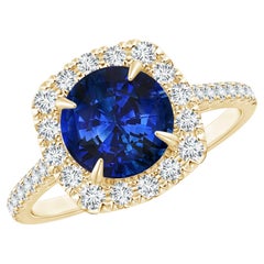 ANGARA GIA Certified Natural Sapphire Classic Cushion Halo Ring in Yellow Gold