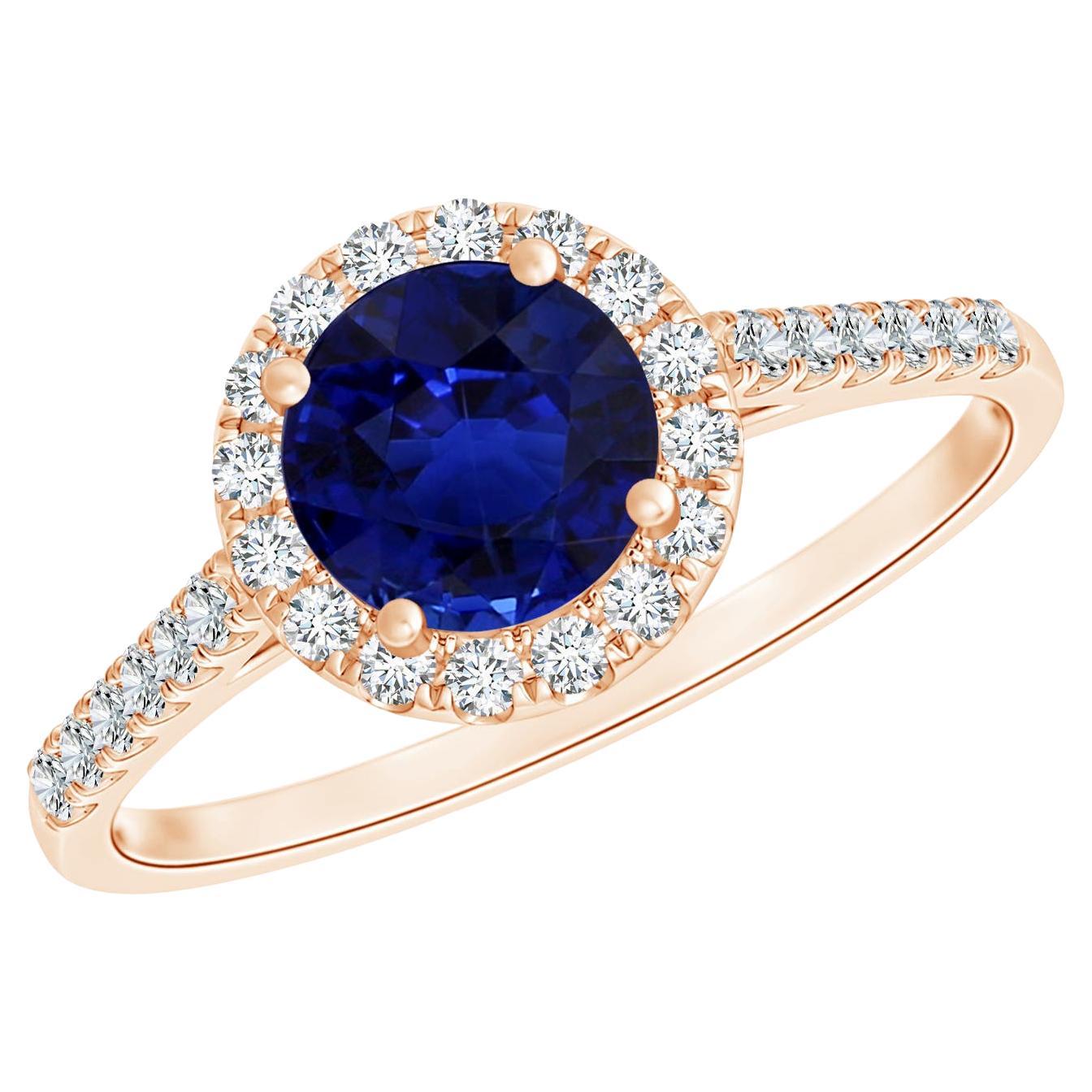 For Sale:  Angara GIA Certified Natural Sapphire & Diamond Halo Ring in Solid Rose Gold