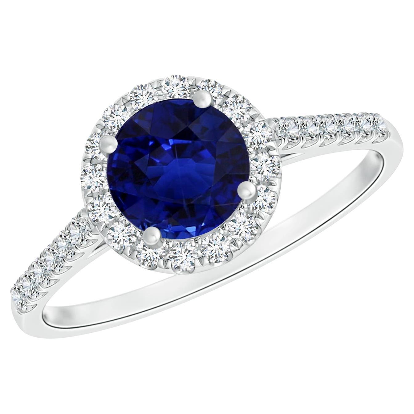 For Sale:  Angara GIA Certified Natural Sapphire & Diamond Halo Ring in Solid White Gold