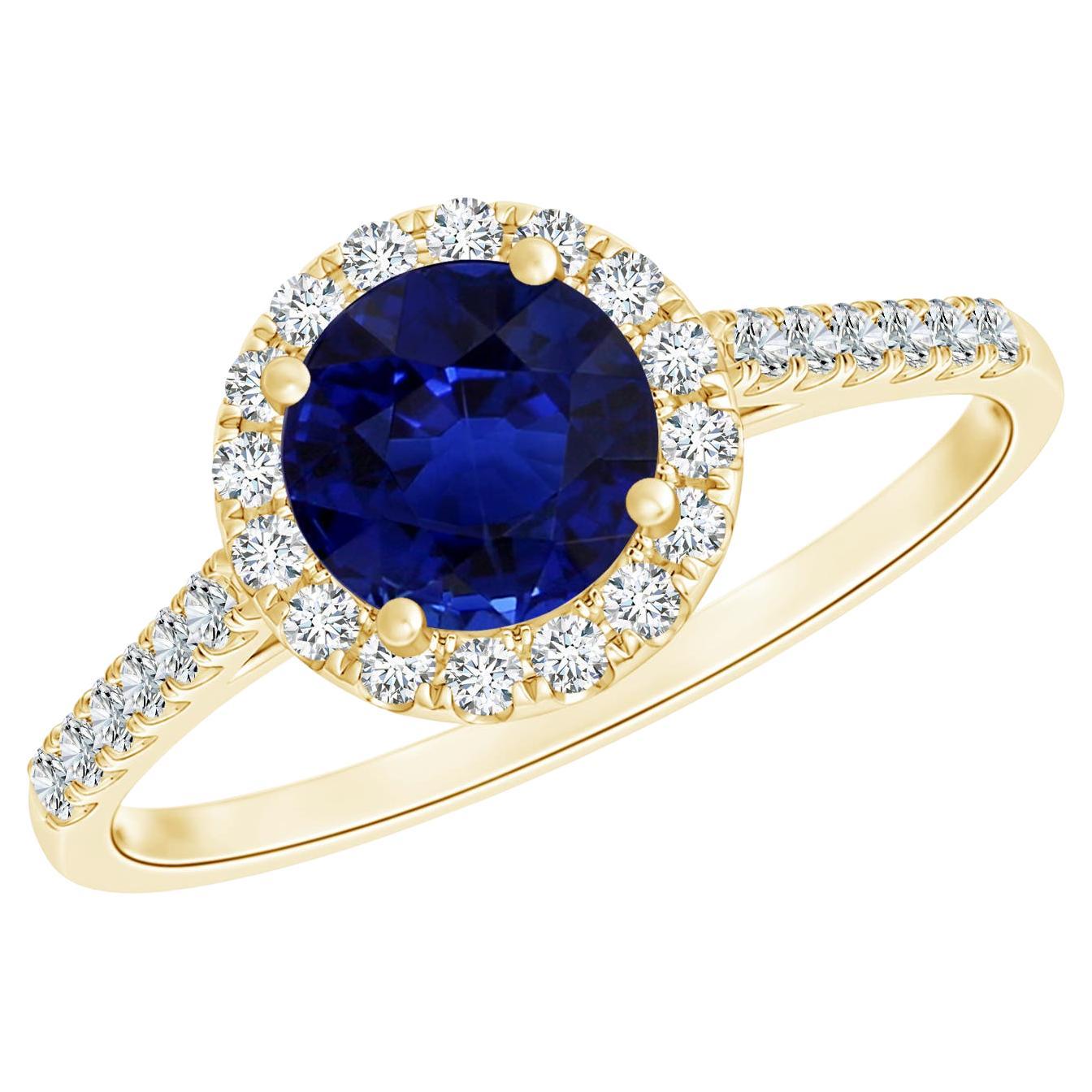 Angara GIA Certified Natural Sapphire & Diamond Halo Ring in Solid Yellow Gold