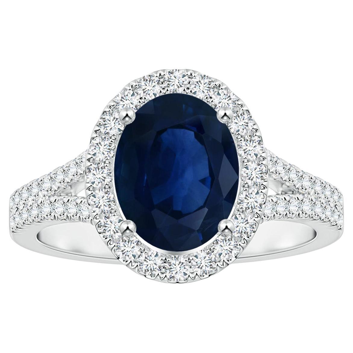 For Sale:  ANGARA GIA Certified Natural Sapphire Diamond Halo Split Shank Ring in Platinum