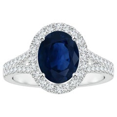 ANGARA GIA Certified Natural Sapphire Diamond Halo Split Shank Ring in Platinum