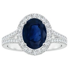 ANGARA Anello con diamante e zaffiro naturale certificato GIA con gambo diviso in due in platino