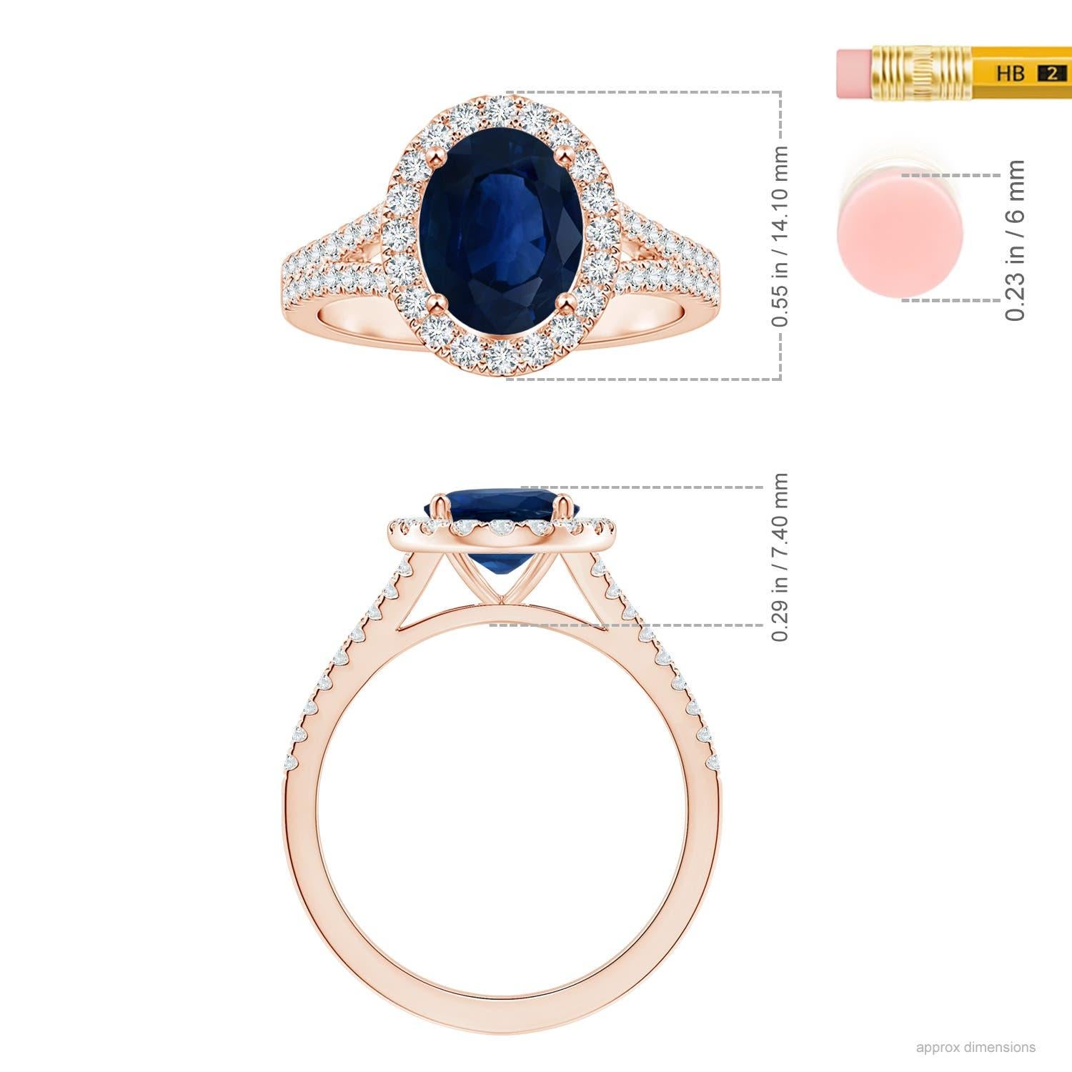 For Sale:  ANGARA GIA Certified Natural Sapphire Diamond Halo Split Shank Rose Gold Ring 5