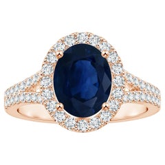 ANGARA GIA Certified Natural Sapphire Diamond Halo Split Shank Rose Gold Ring