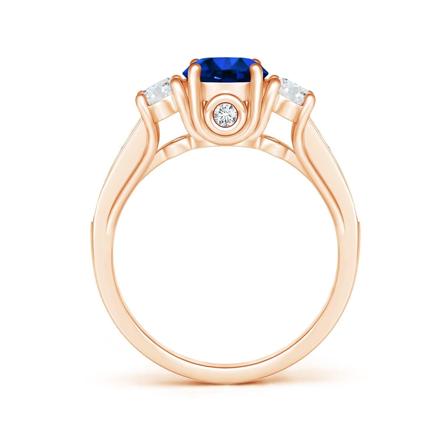 For Sale:  ANGARA GIA Certified Natural Sapphire & Diamond Three Stone Rose Gold Ring 2