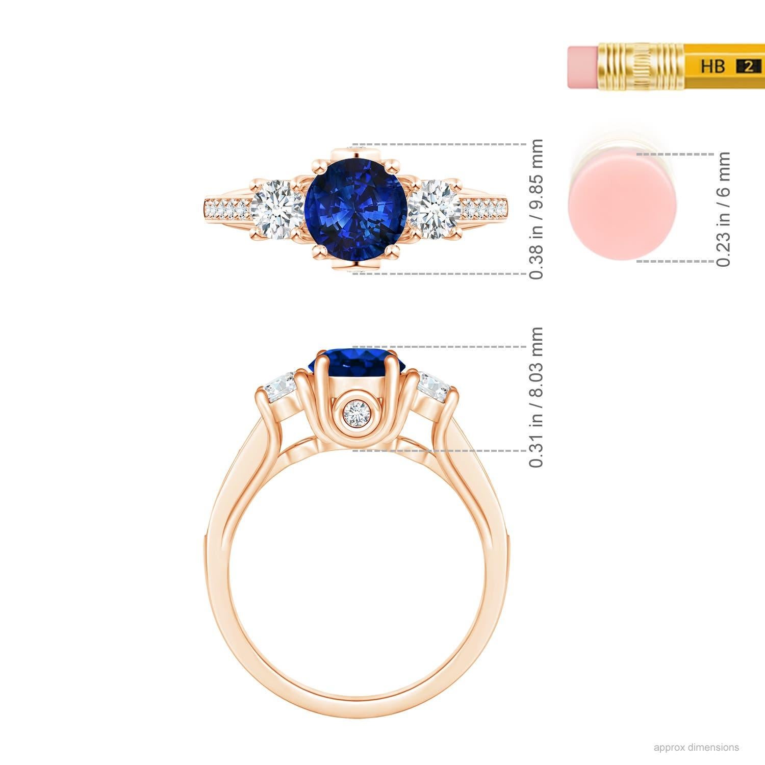 For Sale:  ANGARA GIA Certified Natural Sapphire & Diamond Three Stone Rose Gold Ring 5