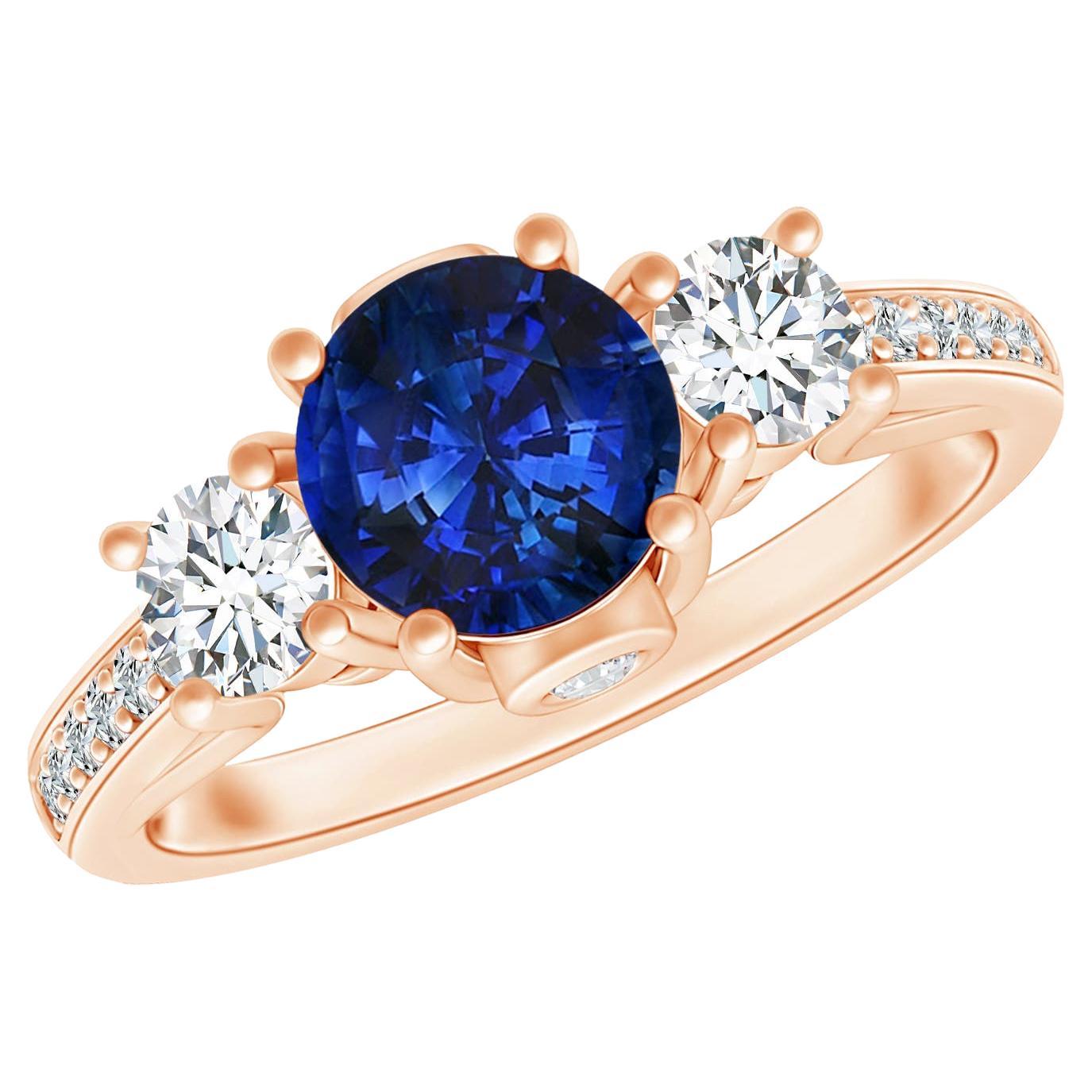 For Sale:  ANGARA GIA Certified Natural Sapphire & Diamond Three Stone Rose Gold Ring