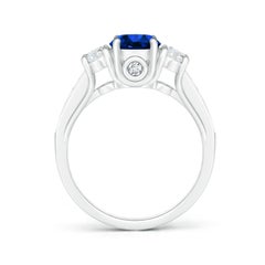 Anillo de tres piedras de oro de 14 quilates con zafiro natural y diamantes certificado por el GIA de Angara