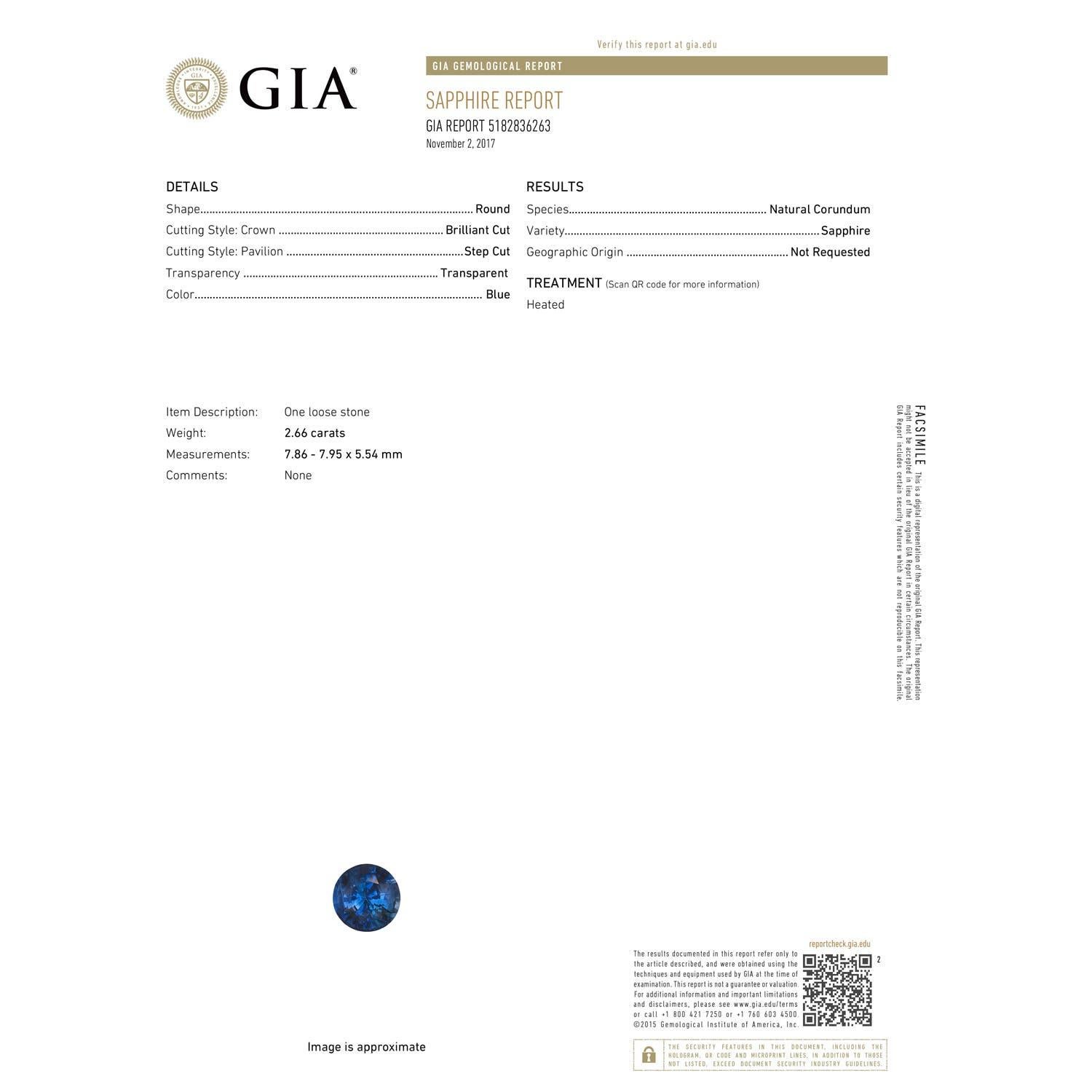 En vente :  Bague en or blanc à trois pierres, saphir naturel certifié par le GIA et diamant 3