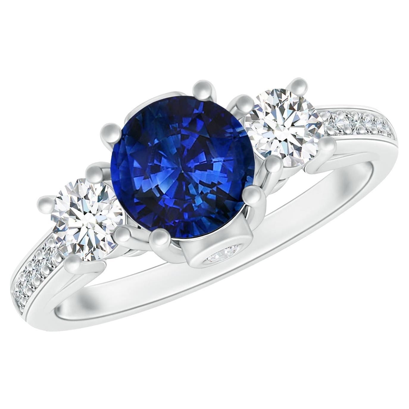 For Sale:  ANGARA GIA Certified Natural Sapphire & Diamond Three Stone White Gold Ring