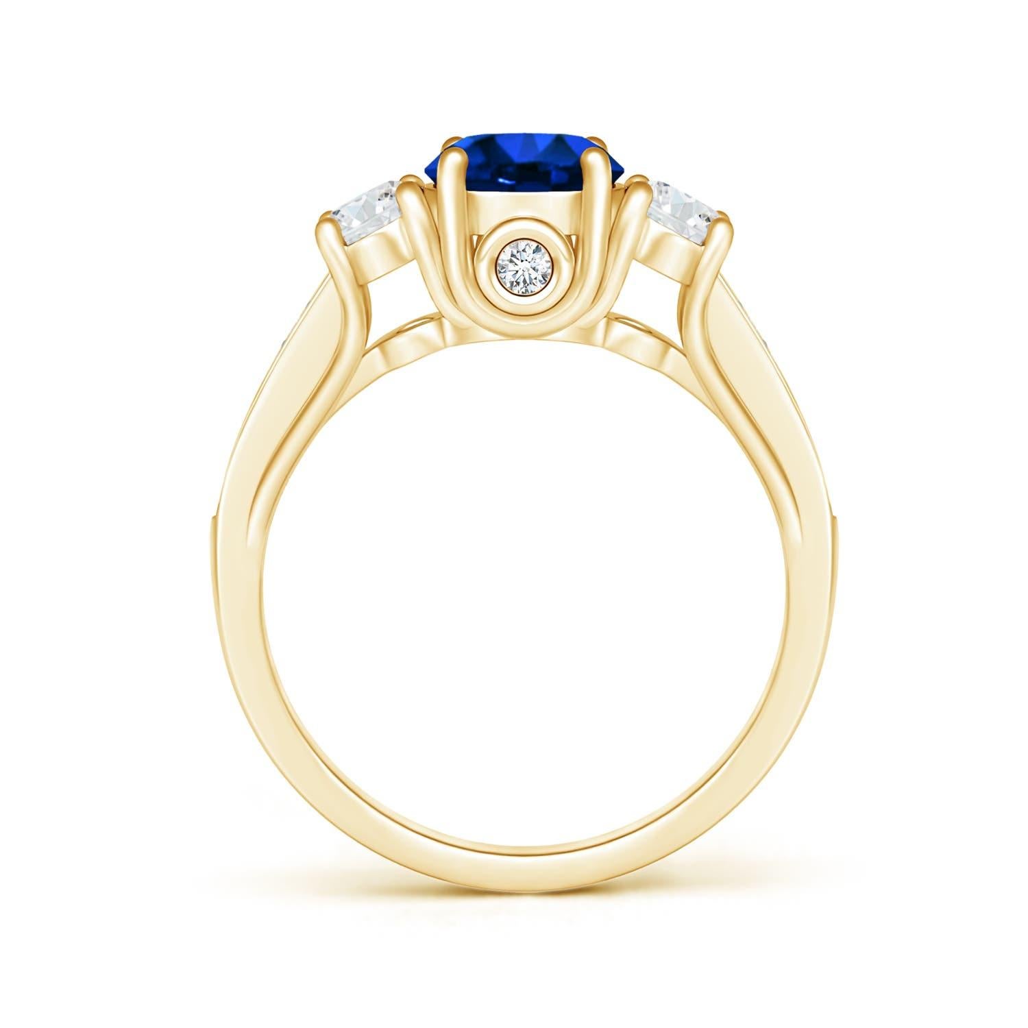 For Sale:  ANGARA GIA Certified Natural Sapphire & Diamond Three Stone Yellow Gold Ring 2