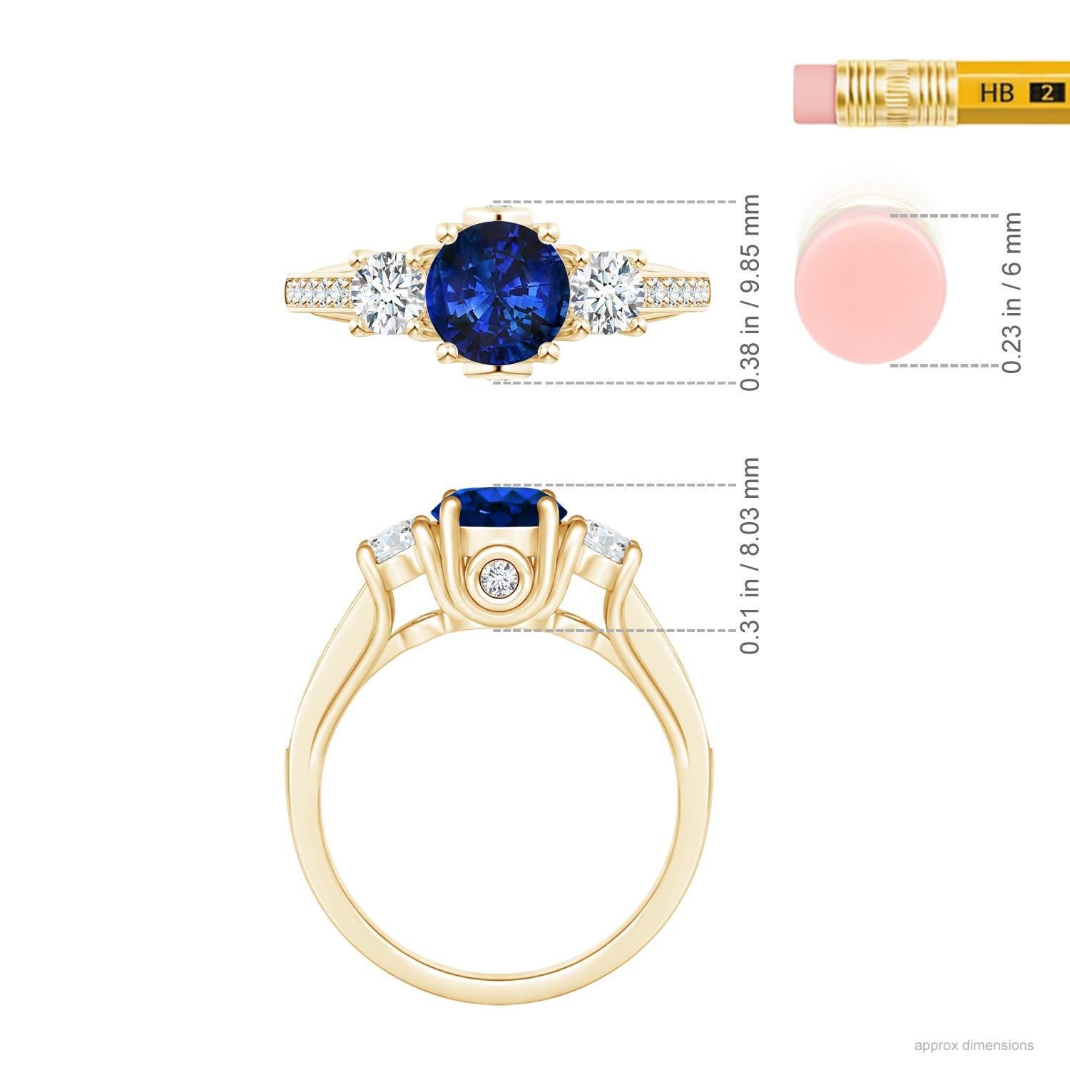 For Sale:  GIA Certified Natural Sapphire & Diamond Three Stone Yellow Gold Ring 5