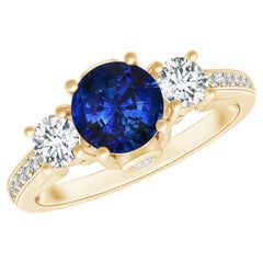 GIA Certified Natural Sapphire & Diamond Three Stone Yellow Gold Ring