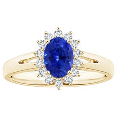 ANGARA GIA Certified Natural Sapphire Diana Ring in Yellow Gold with Halo