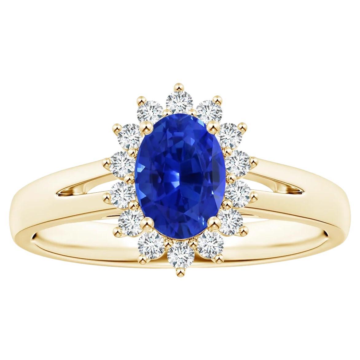 Angara Gia Certified Natural Sapphire Diana Ring in Yellow Gold with Halo