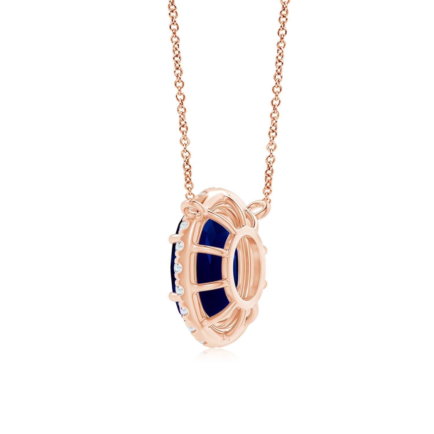 ANGARA GIA Certified Natural Sapphire Ellipse Halo Rose Gold Pendant Necklace In New Condition For Sale In Los Angeles, CA