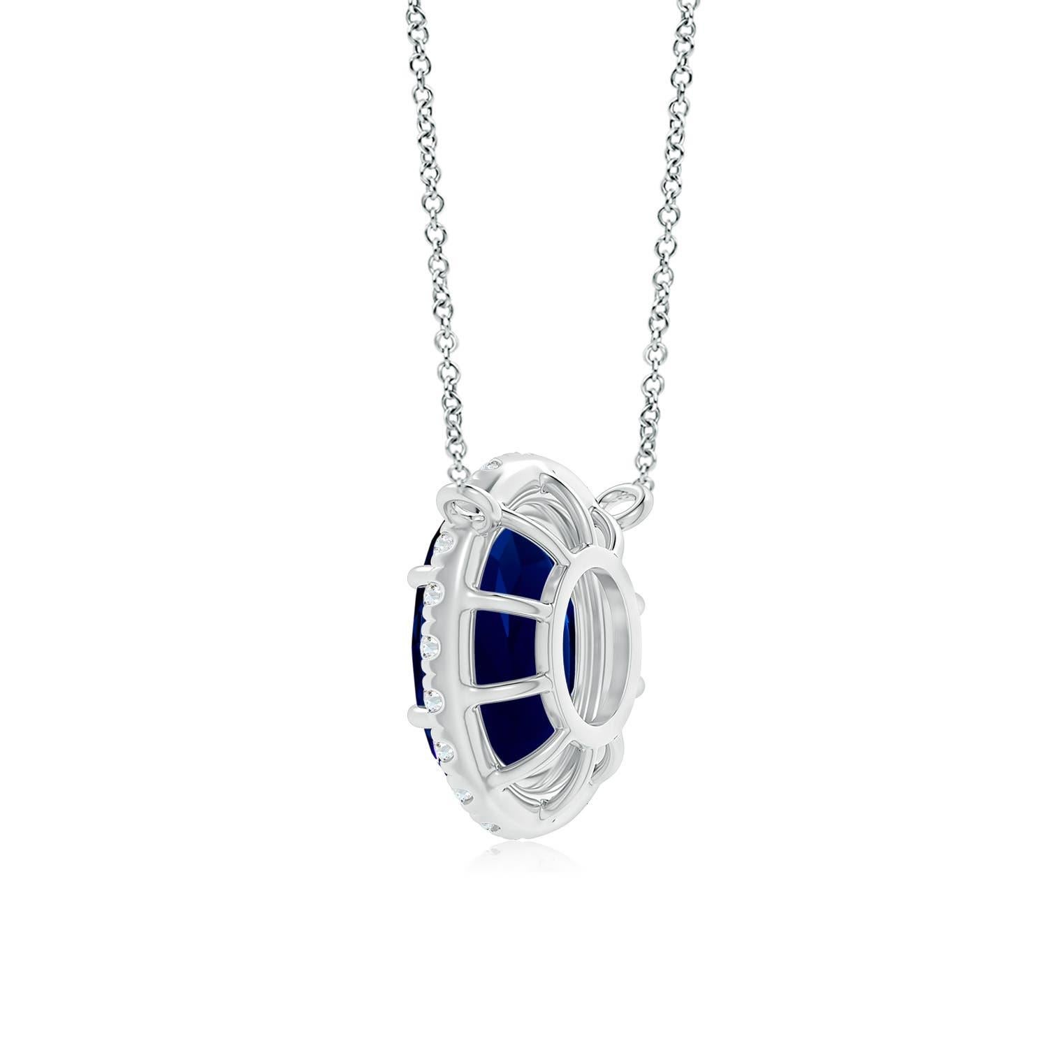 ANGARA GIA Certified Natural Sapphire Ellipse Halo White Gold Pendant Necklace In New Condition For Sale In Los Angeles, CA