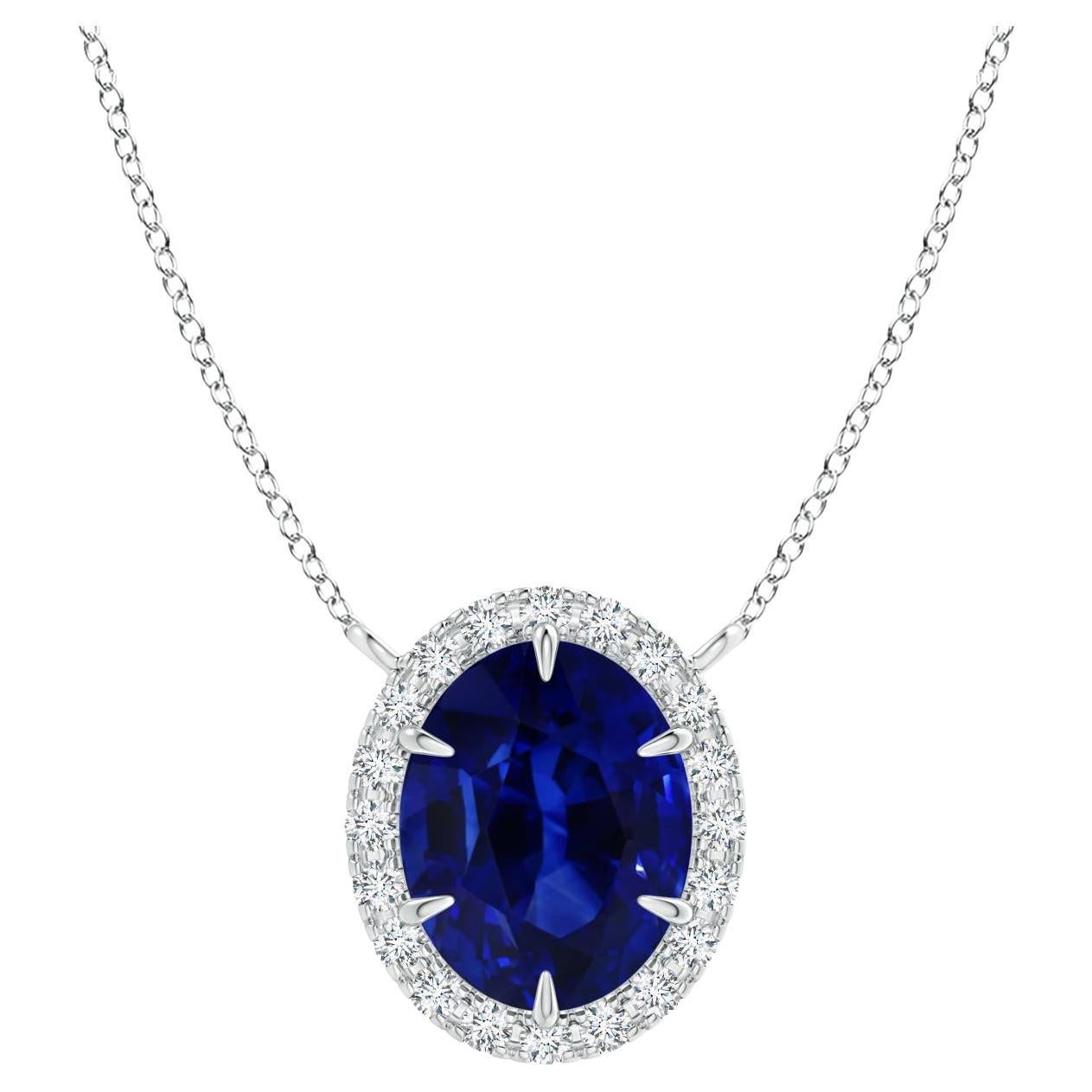 ANGARA GIA Certified Natural Sapphire Ellipse Halo White Gold Pendant Necklace