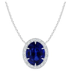 ANGARA GIA Certified Natural Sapphire Ellipse Halo White Gold Pendant Necklace